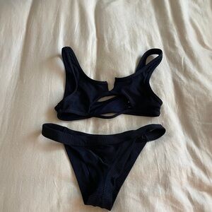 Frankies Navy Blue Ribbed Bikini Set Size M